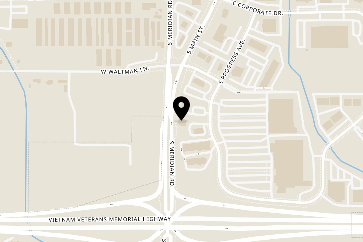 Map showing the location of Tipsy Chef Cafe on 979 S Progress Ave in Meridian